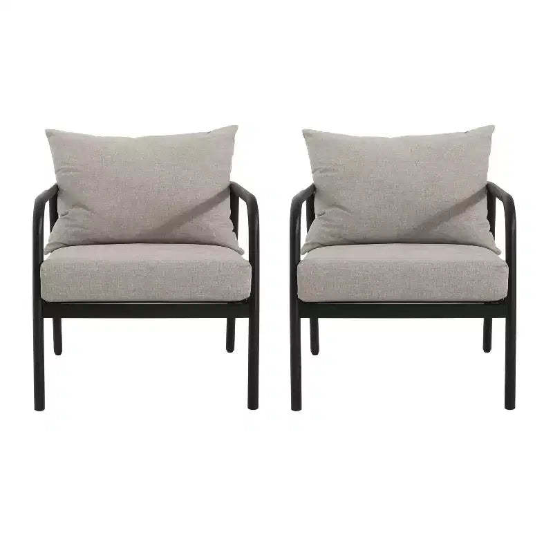 Christopher Knight Home 2pc Jansen Outdoor Patio Club Chair Aluminum Beige Black