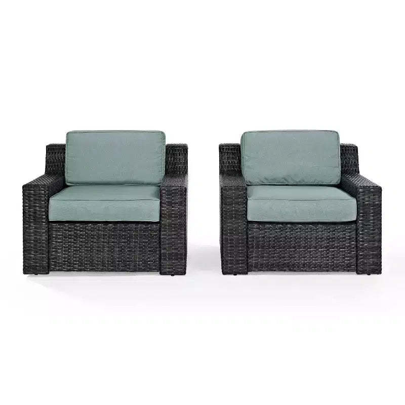 2pk Beaufort Outdoor Steel Arm Chairs Mist/Brown - Crosley: Patio Furniture with Removable Cushions