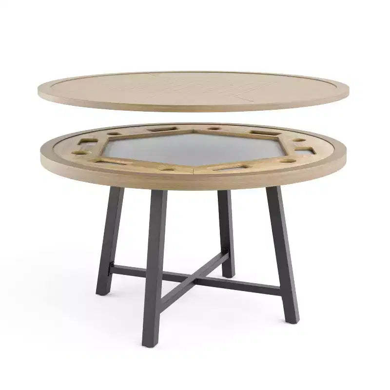 Greemotion 50.5" Lyon 3-in-1 Round Outdoor Convertible Dining Table: UV-Protected, Chess Board, Gray Frame