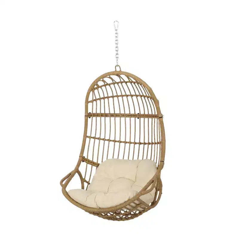 Christopher Knight Home Crumpton Wicker Outdoor Hanging Basket Chair with Cushions Light Brown/Beige
