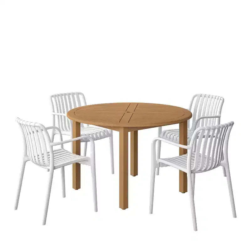 Amazonia Beijo 5pc Round Oval Outdoor Patio Dining Set White