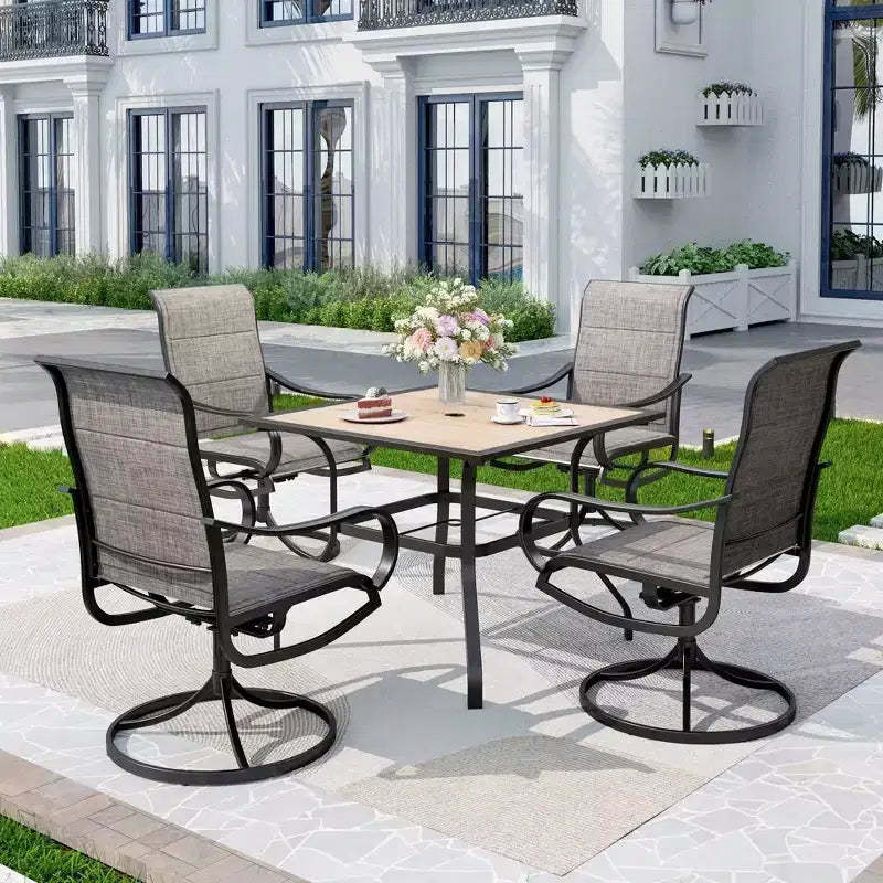 5pc Patio Set with Square Table & Steel 360 Swivel Sling Arm Chairs - Captiva Designs