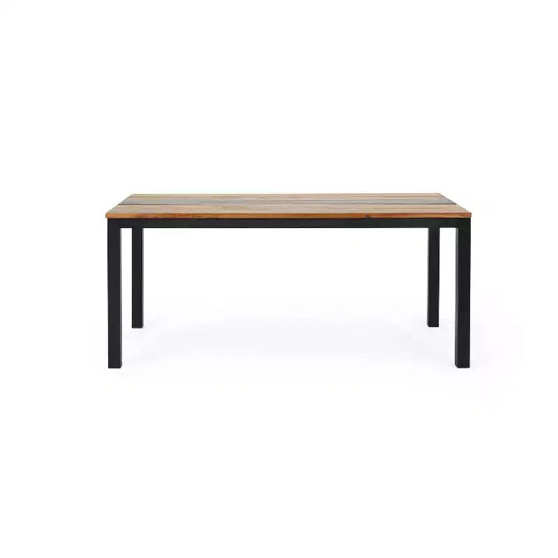 Lindsey Rectangular Outdoor Dining Table: Acacia Wood, Metal Frame, 6-Seater - Christopher Knight Home