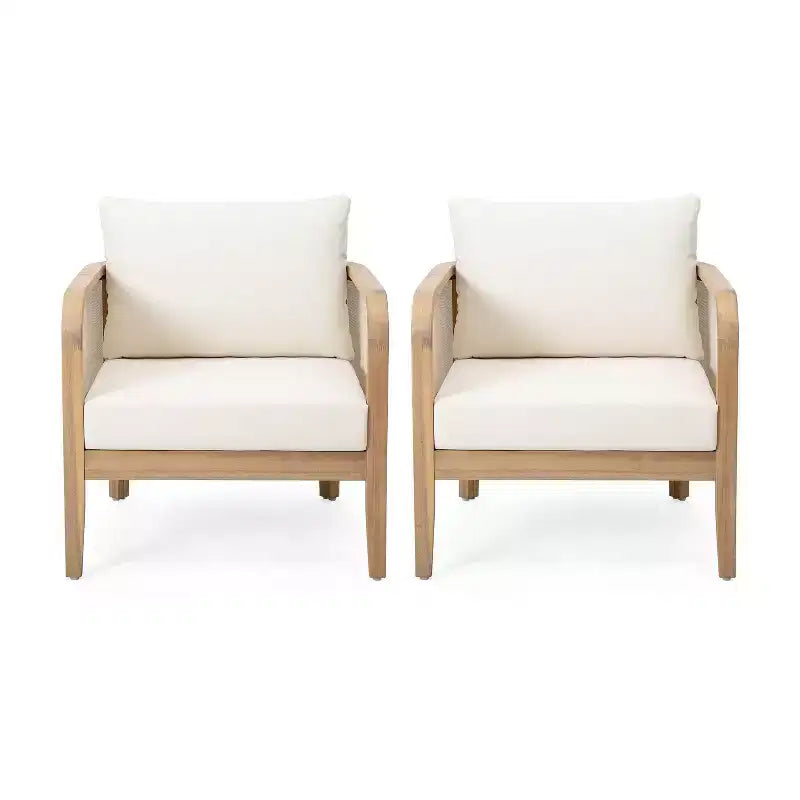 Christopher Knight Home Linksy 2pc Modern Patio Acacia Club Chair Set Water Repellent Cushion