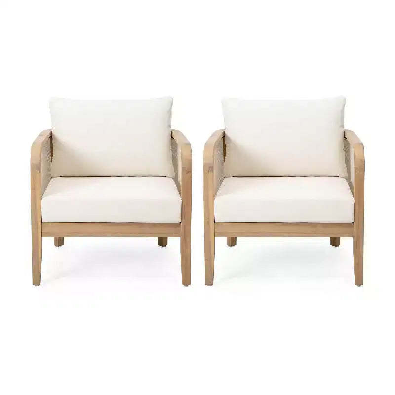 Christopher Knight Home Linksy 2pc Modern Patio Acacia Club Chair Set Water Repellent Cushion