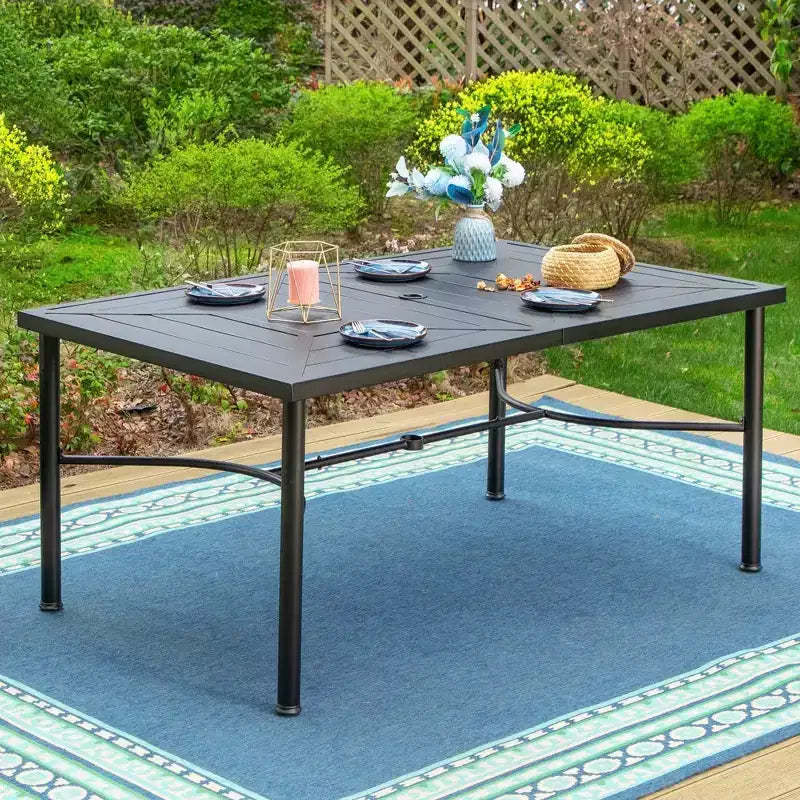 Outdoor Stainless Steel Rectangle Dining Table with Umbrella Hole - Captiva Designs: Powder-Coated, Seats 6, Weather-Resistant
