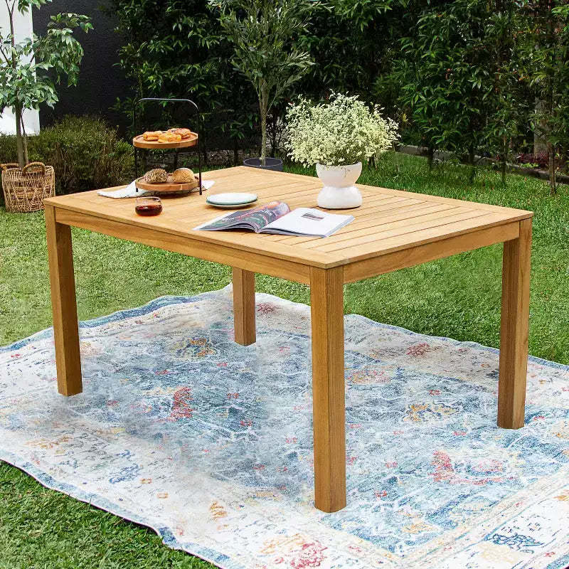 Sonoma Lane Rectangular Alice Teak Wood Outdoor Dining Table - Weather-Resistant, 2. Umbrella Hole