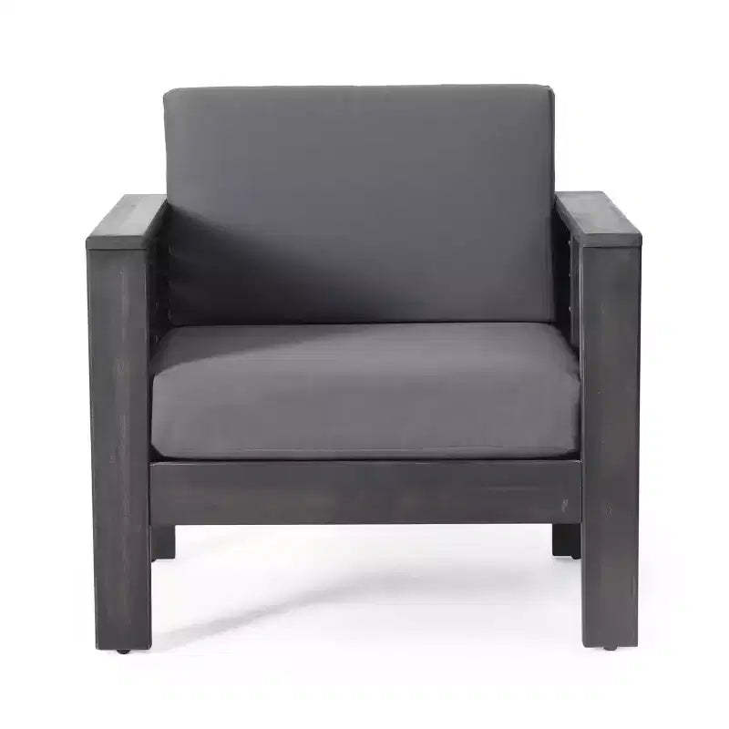 Christopher Knight Home Louver Outdoor Club Chairs with Cushions Acacia Wood Dark Gray