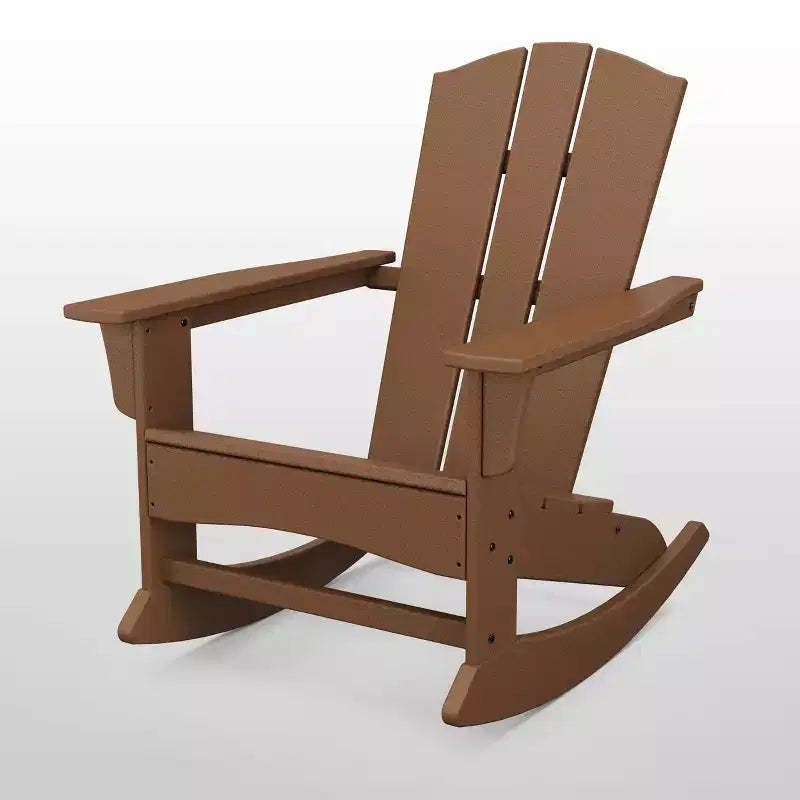 POLYWOOD Shawboro Outdoor Patio Adirondack Rocking Patio Accent Chair Teak
