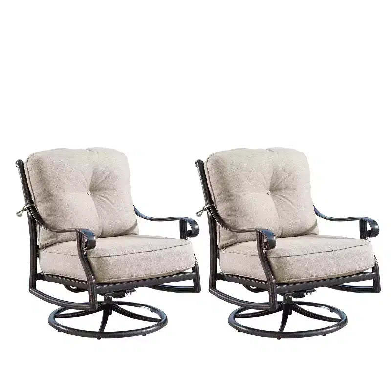 2pk Aluminum Outdoor Deep Seating Swivel Rocking Club Chairs with Cushions - Copper/Tan - Oakland Living