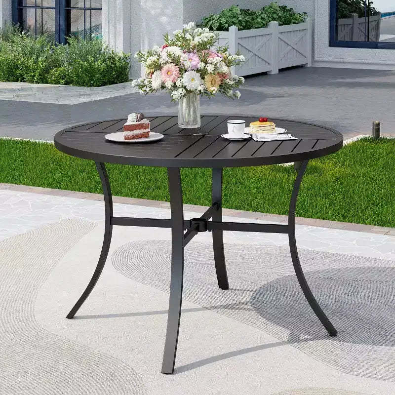 42" Outdoor Stainless Steel Round Dining Table - Captiva Designs: Umbrella Hole, E-Coating