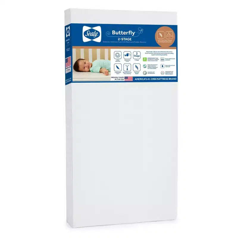 Sealy Butterfly Antibacterial 2-Stage Foam Crib and Toddler Mattress