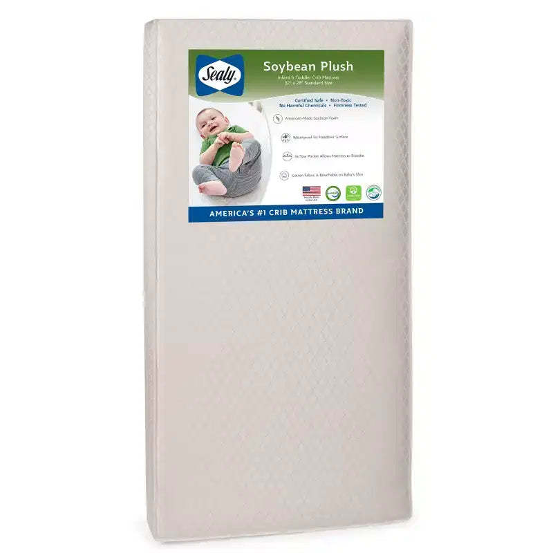 Sealy Soybean Plush Foam-Core Crib and Toddler Mattress: Hypoallergenic, Waterproof Cover, Firm, 5 Inch Thick