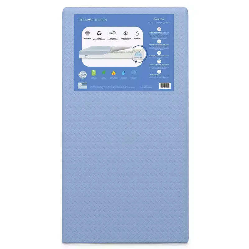 Delta Children Breathe Mattress - Breathable Baby Crib and Toddler Mattress with Cloud Core: 5.5 Inch Thickness, Hypoallergenic, 12 Lbs