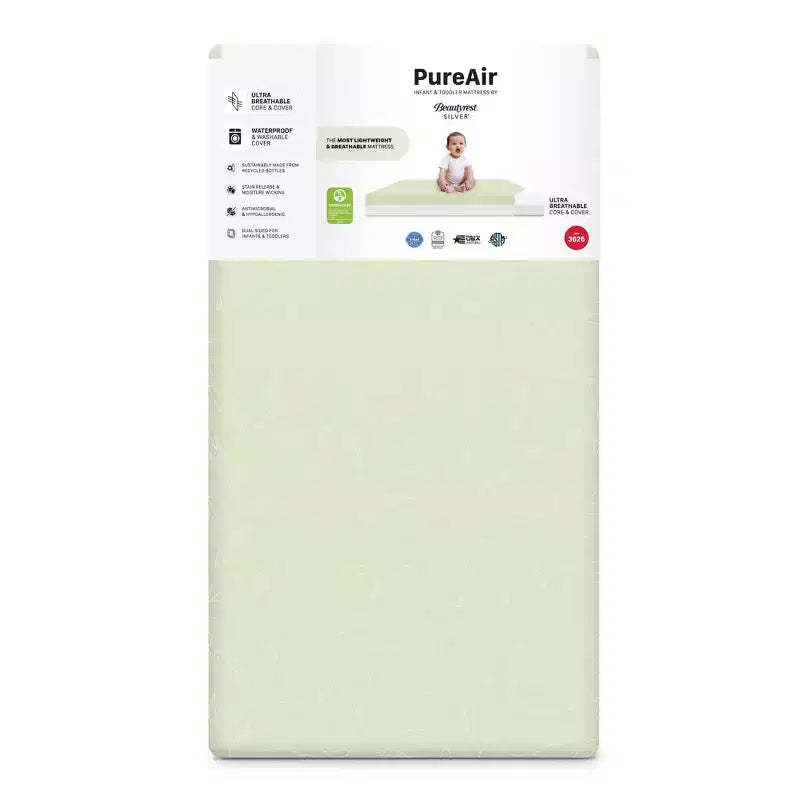 Beautyrest Silver PureAir Two-Stage Crib and Toddler Mattress - Greenguard Gold - White/Green