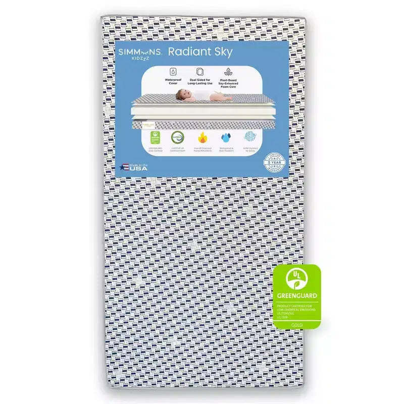 Simmons Kids' Dual Sided Baby Crib Mattress and Toddler Mattress - Radiant Sky: Firm, High-Density Foam, Waterproof Cover, 8.5 Lbs