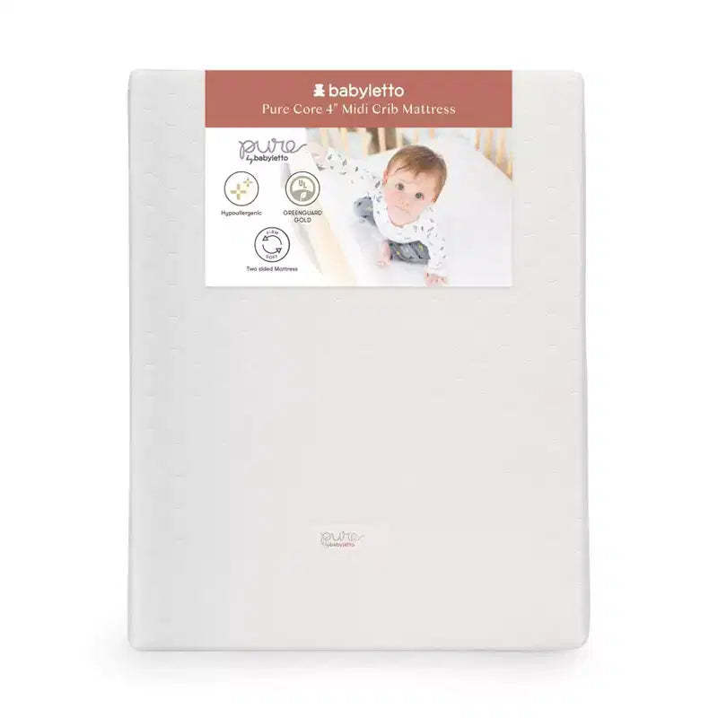 Babyletto Pure Core 4" Midi Crib Mattress with Hybrid Quilted Waterproof Cover: Medium Firm, 100% Organic Cotton, Breathable, Foam