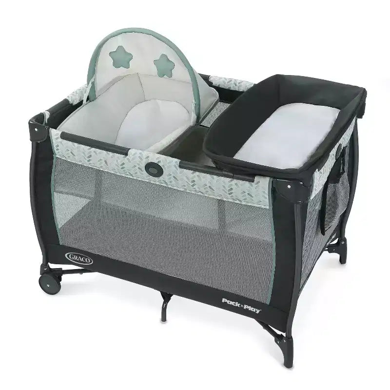 Graco Pack 'n Play Care Suite Playard - Birch: Deluxe Portable Infant Bed with Folding Bassinet, Changing Table, Locking Wheels