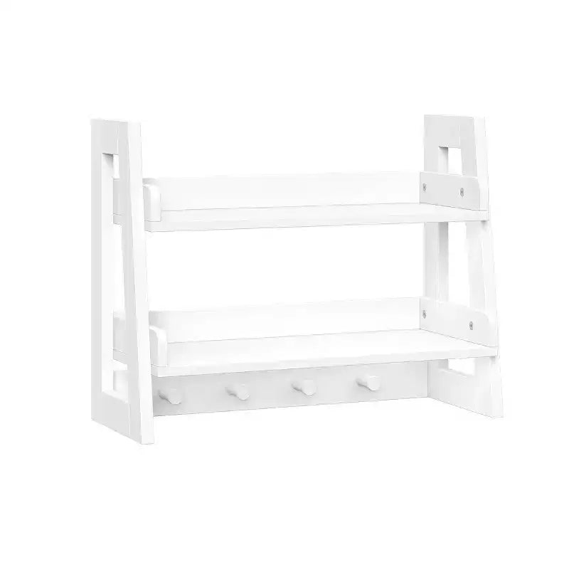 RiverRidge Amery 2-Tier Ladder Shelf with Hooks and Open Shelves for Bathroom/Entryway and Living Room White