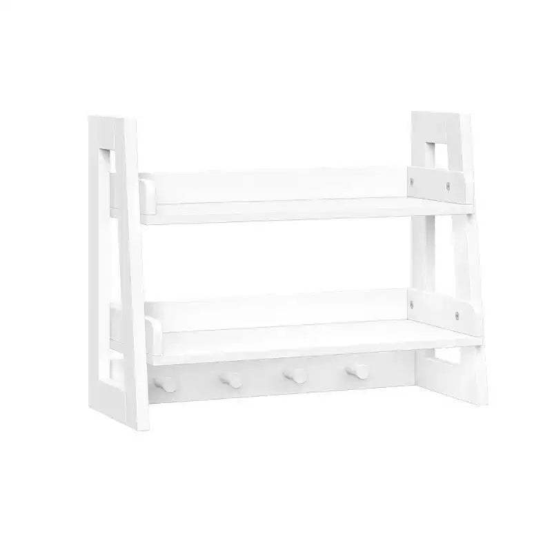 RiverRidge Amery 2-Tier Ladder Shelf with Hooks and Open Shelves for Bathroom/Entryway and Living Room White