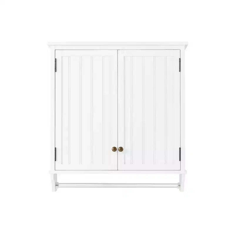 Dover Wall Mounted Bathroom Storage Cabinet with Two Doors and Towel Rod White - Alaterre Furniture