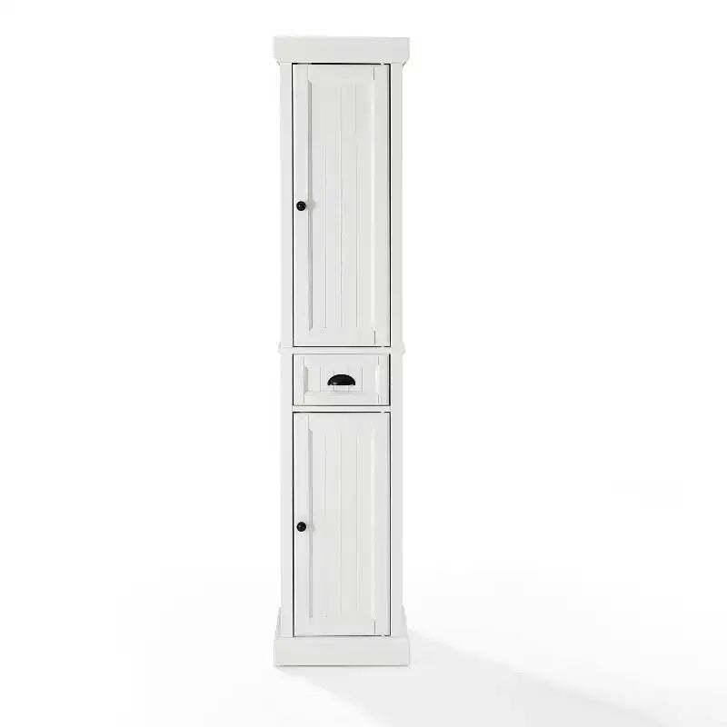 Seaside Tall Linen Cabinet White - Crosley: Freestanding MDF Storage, 2 Doors, 1 Drawer, 6 Shelves, Coastal Style