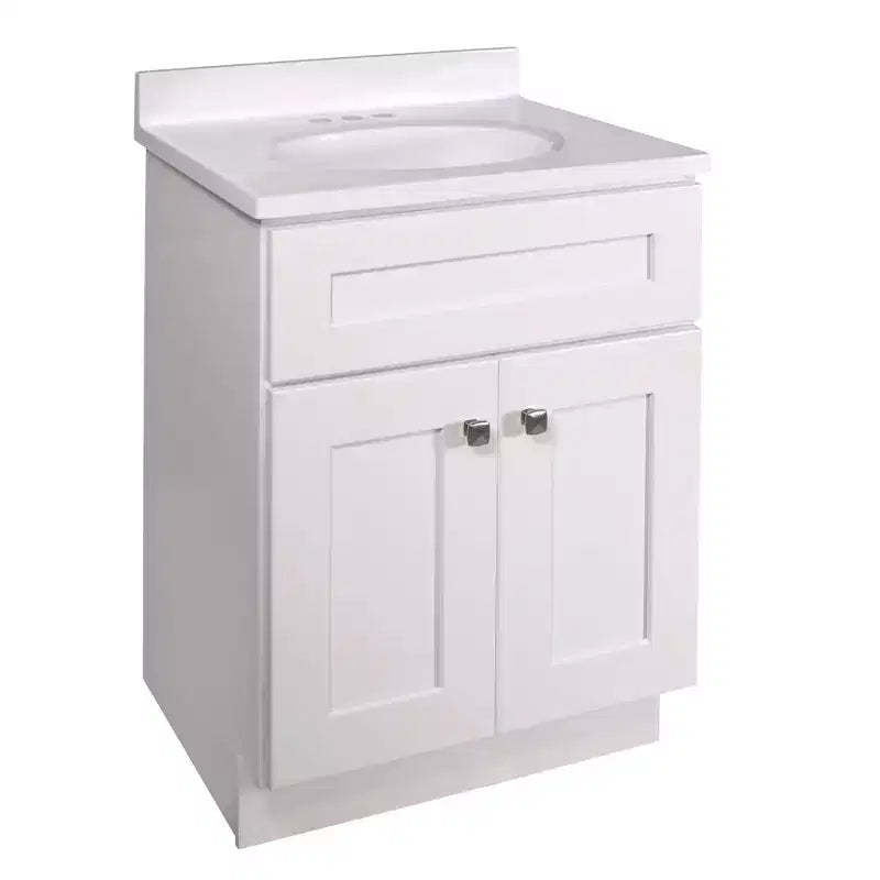 19"x25" Brookings Shaker Two Door Vanity with 4" Cultured Marble Centerset White - Design House LA: Bathroom Sink Cabinet Storage