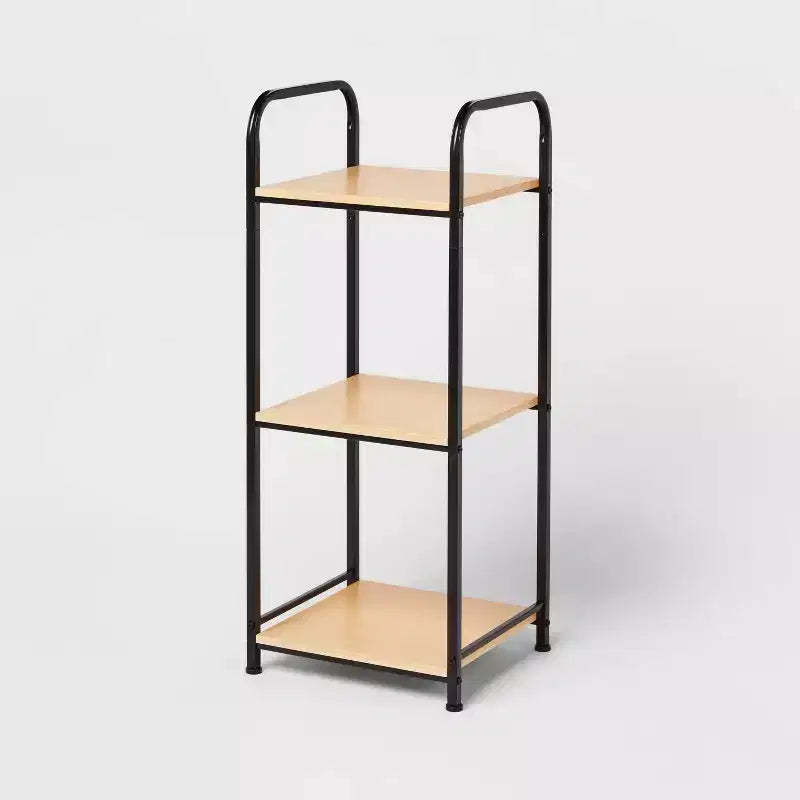 Short Bath Wood Storage Tower Black Metal - Brightroom™: Powder-Coated MDF, Fixed Shelves, Rust-Resistant