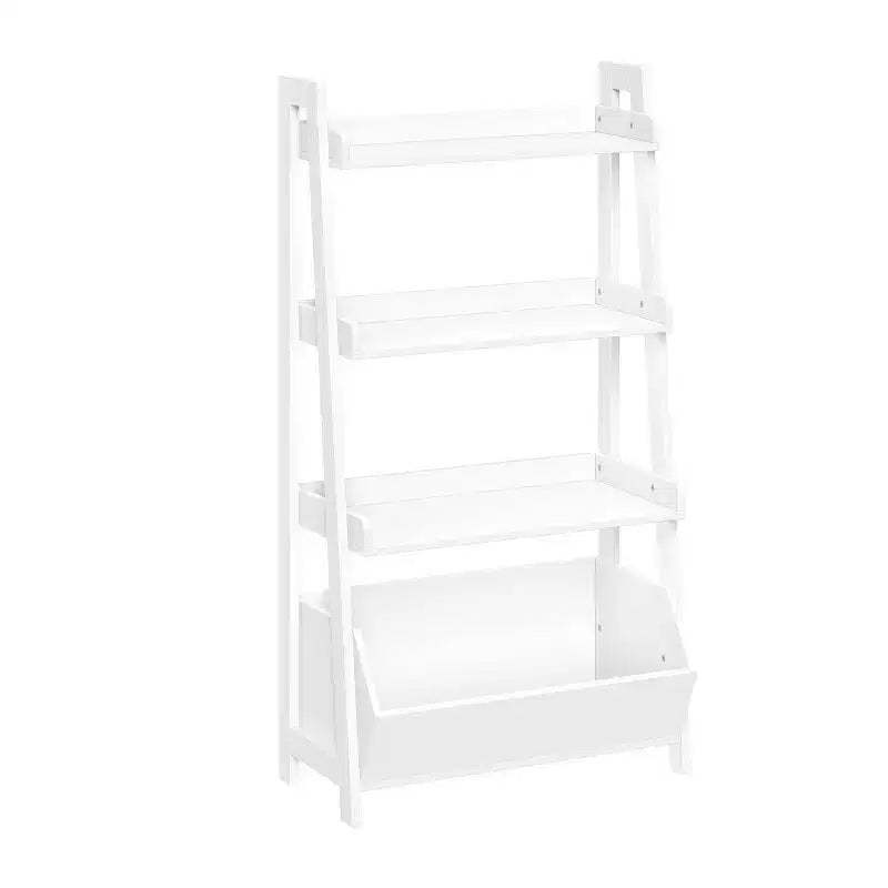 RiverRidge Amery 4-Tier 24" Ladder and Display Shelves with Storage Organizer Bin White