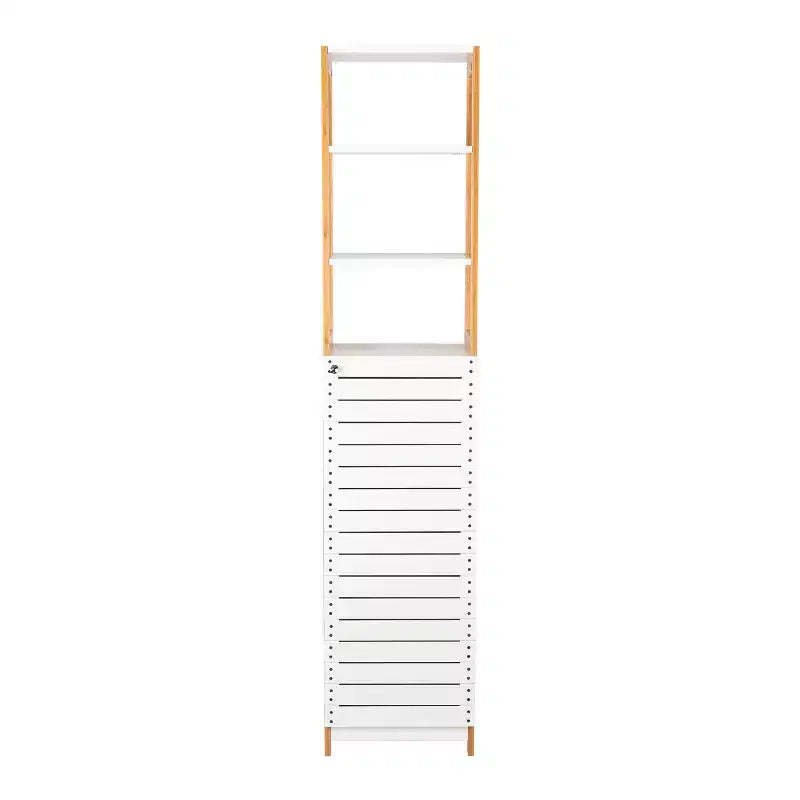 Deluxe Bamboo High Cabinet with Three Interior Shelves Brown - Organize It All