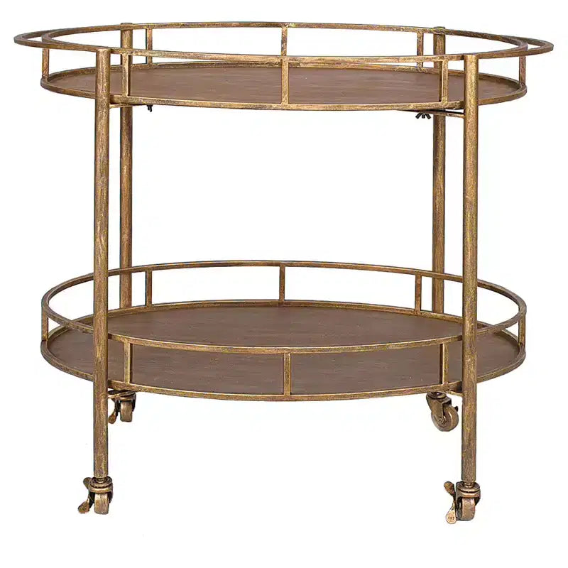 Oval 2-Tier Bar Cart on Casters Gold (34-1/2"Lx30"H) - Storied Home: Rolling Beverage & Tea Serving Trolley