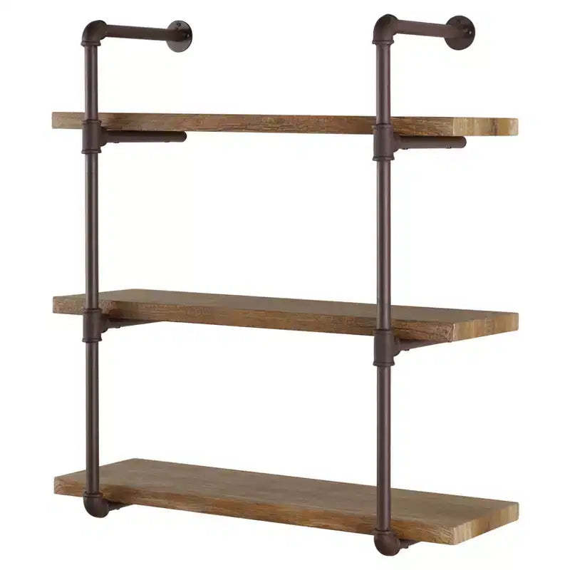 Danya B. 35" x 31.5" Three Tier Industrial Pipe Wall Shelf Natural: Laminated, Metal Frame, 90lb Capacity