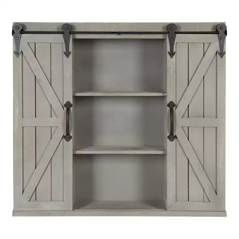 Decorative Wood Wall Storage Cabinet with 2 Sliding Barn Doors Rustic Gray - Kate & Laurel All Things Decor: Vintage Farmhouse Organizer