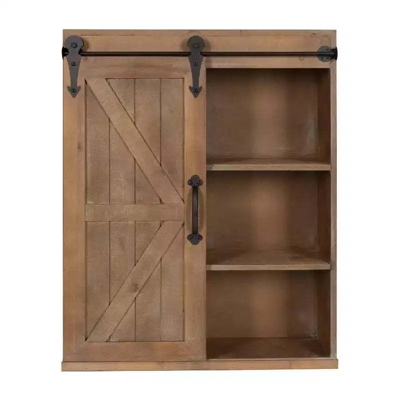 Decorative Wall Storage Cabinet with Sliding Barn Door Rustic Brown - Kate & Laurel All Things Decor
