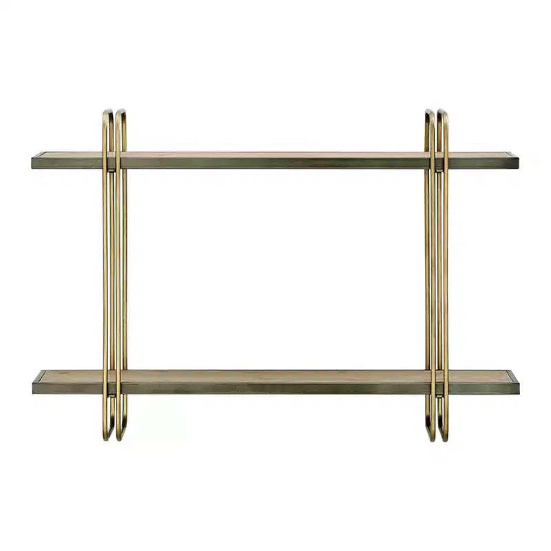Danya B. 32.3" x 22" 2 Tier Metal and Wood Hanging Bracket Wall Mounted Shelf Gold: Floating Storage, Bathroom Display