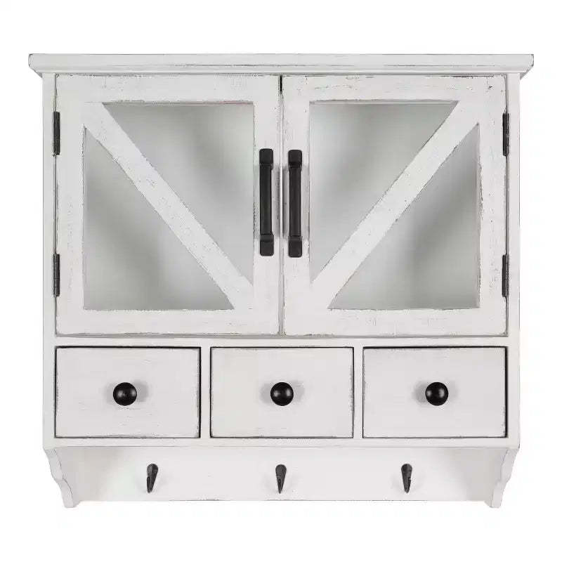 21" x 6" x 20" Hutchins Decorative Rustic Wood Wall Cabinet White - Kate & Laurel All Things Decor: Magnetic Glass Doors, Storage