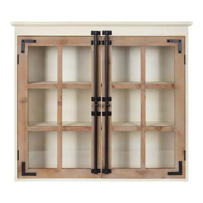 30" x 6.5" x 28" Hutchins Decorative Farmhouse Wood Wall Cabinet White/Brown - Kate & Laurel All Things Decor: No Assembly