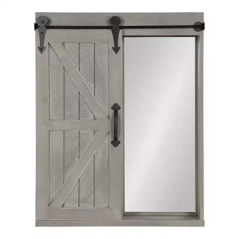 Decorative Wood Wall Storage Cabinet with Vanity Mirror Rustic Gray - Kate & Laurel All Things Decor: 3-Tier Floating Shelf, No Assembly Required