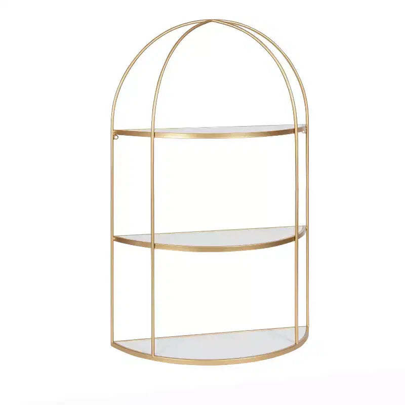 21" x 32" Freade Tiered Decorative Wall Shelf White/Gold - Kate & Laurel All Things Decor: Modern Metal Floating Shelf with Open Storage