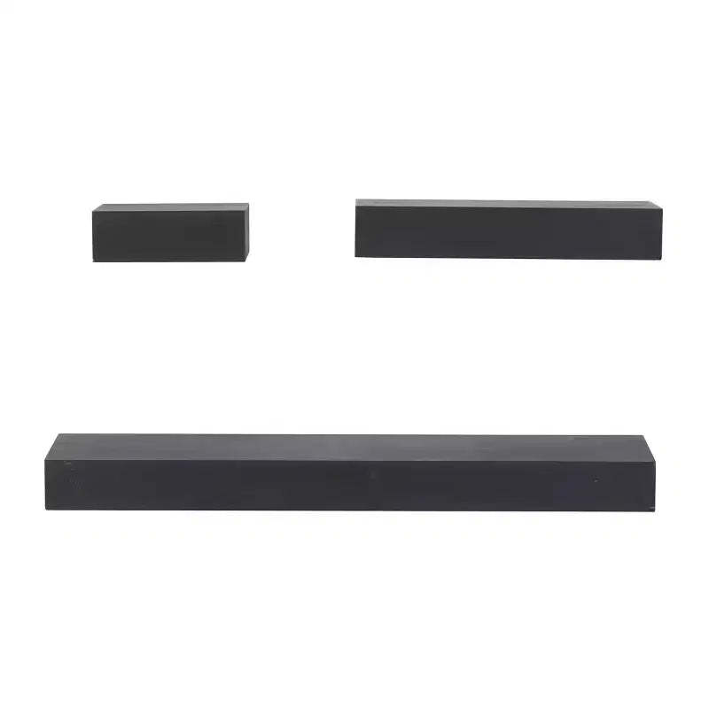 Set of 3 Wood Wall Shelves Black: CosmoLiving by Cosmopolitan, Modern Floating Shelf Set