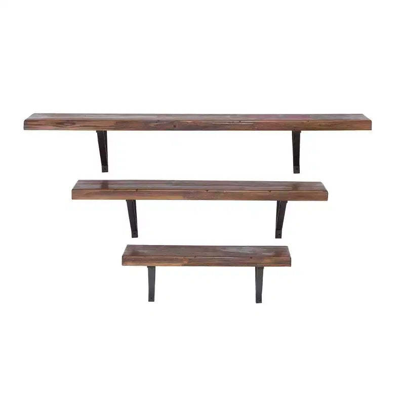 Set of 3 Wood Wall Shelves Brown - Olivia & May: Industrial Floating Shelf Decor, No Assembly Required