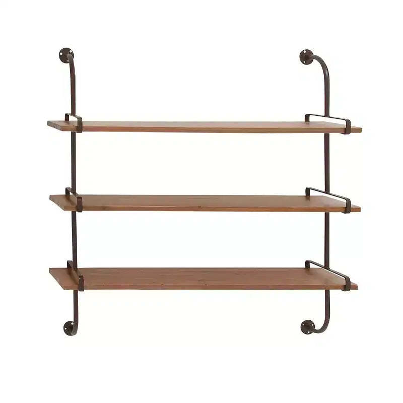 38"x38" Wood 3 Level Wall with Metal Brackets Brown - Olivia & May: Industrial Style, No Assembly Required
