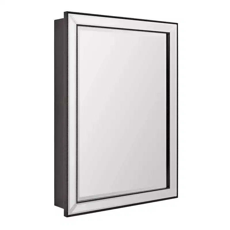 Head West 22"x30" Stylish Brushed Black Sleek Metro Beaded Medicine Cabinet with Mirror