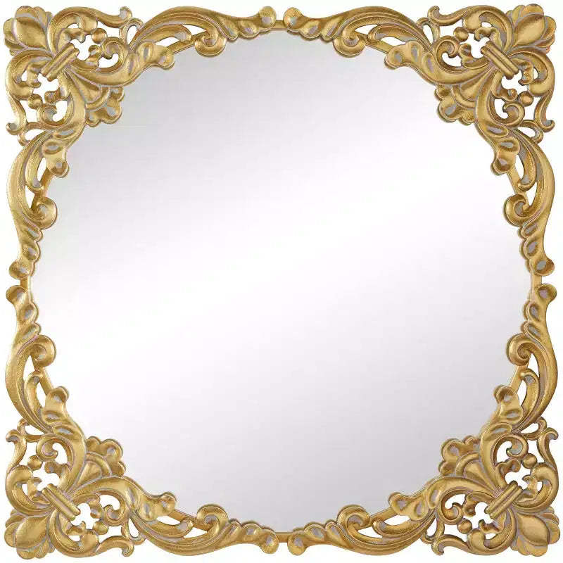 Olivia & May Metal Floral Ornate Baroque Room Wall Mirror with Distressed Details Gold