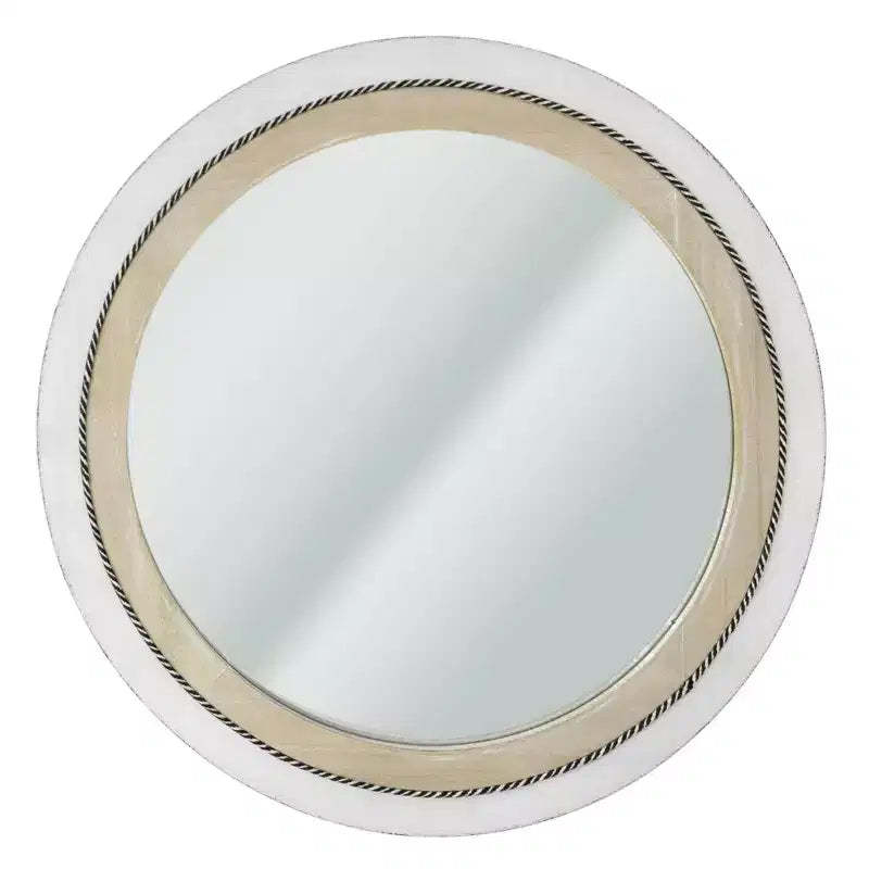 23" x 23" Rustic Wood Framed Round Wall Mirror with Inlaid Rope White/Brown - Head West: Includes Mounting Hardware, No Assembly Required