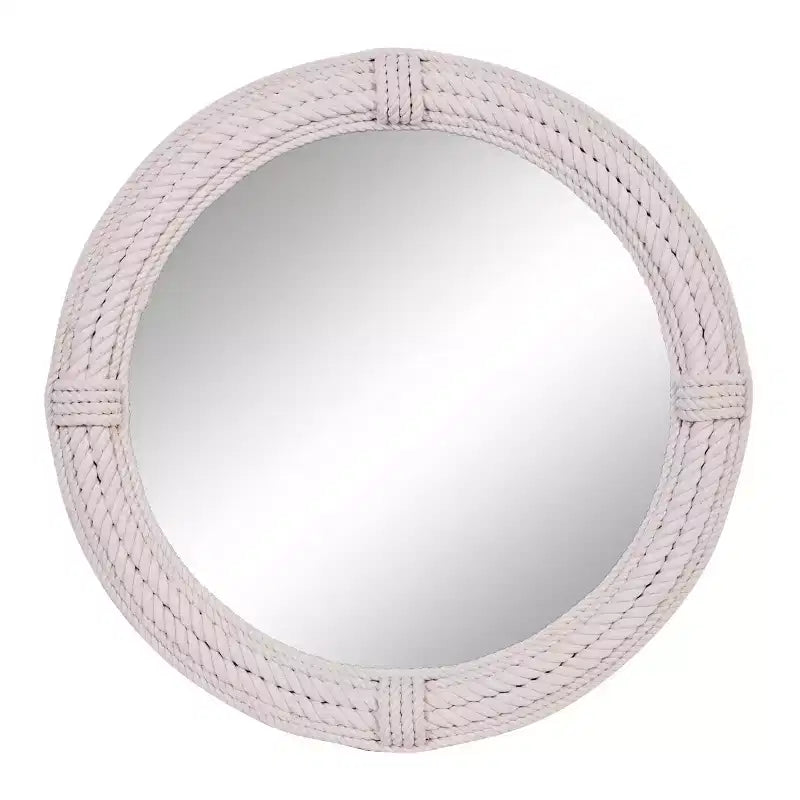 Coastal Wood Wall Mirror with Wrapped Rope Accents White - Olivia & May: Nautical Beach Decor, No Assembly Required