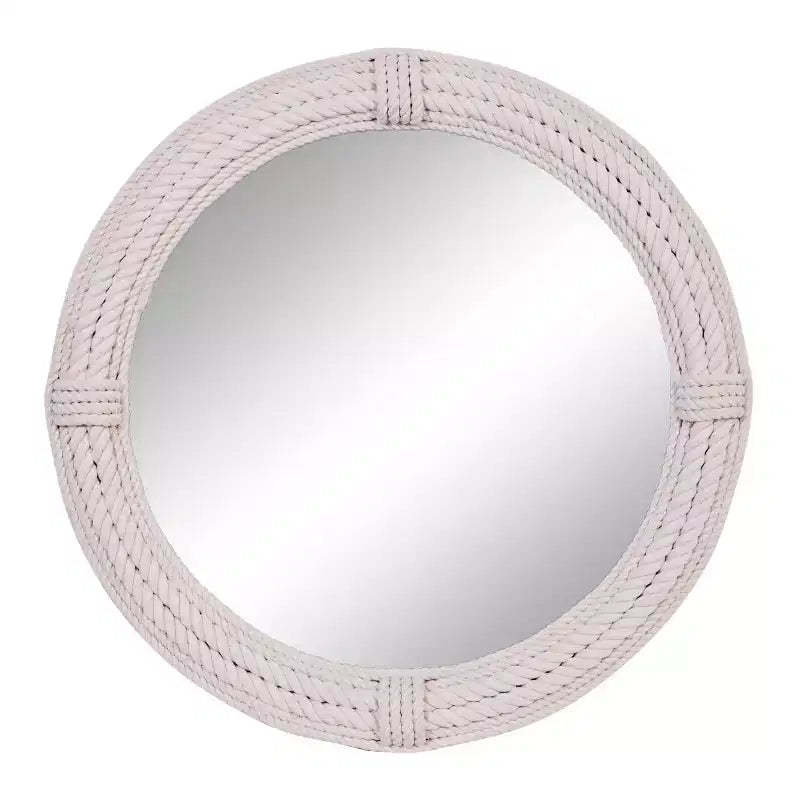 Coastal Wood Wall Mirror with Wrapped Rope Accents White - Olivia & May: Nautical Beach Decor, No Assembly Required