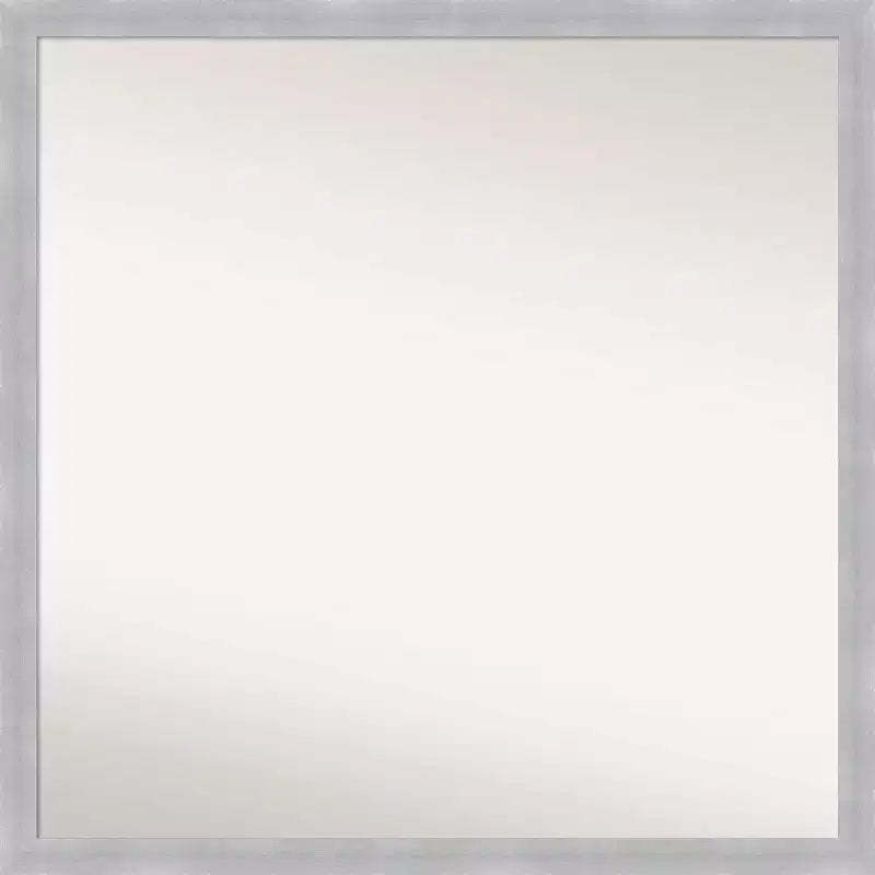 28" x 28" Non-Beveled Grace Brushed Nickel Narrow Wall Mirror - Amanti Art: Modern Square, Includes Mounting Hardware