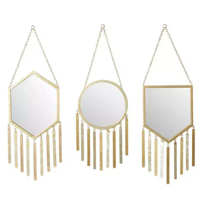 Farmhouse Metal Wall Mirror Gold Set of 3 - Olivia & May: Iron Frame, Novelty Shape, No Assembly Required