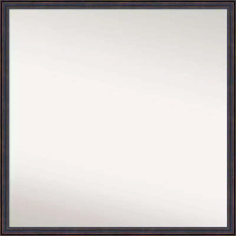 28" x 28" Non-Beveled Scoop Wood Bathroom Wall Mirror Dark Bronze - Amanti Art: Modern Square Design, Wall Mount, Wood Frame